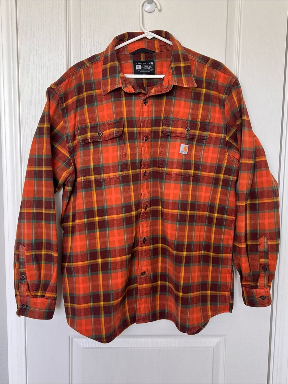 Carhartt Heavyweight Flannel Men’s Orange & Brown Plaid Shirt Jacket Size XL - Picture 7 of 13